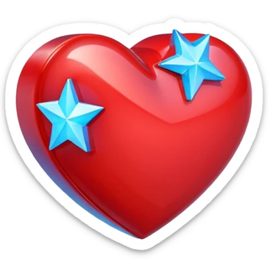 A blocky holographic red 3D heart with a bright blue star inside sticker