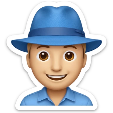emoji head in blue panama hat, ios 18 style sticker