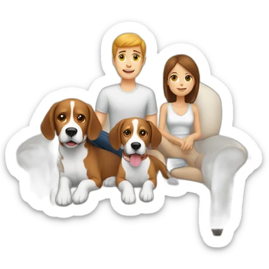 Brown hair White boy and girl and beagle Sit on couch sticker