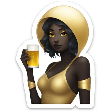 Ethereal galactic Girl wearing black and gold sat on a nebula galaxy drinking beer surrounded by golden stars and planets sticker
