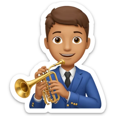 Boy with 4 arms holding a trumpet in one hand and a saxophone in the other with limbs with limbs sticker