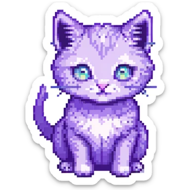 Make the kitten purple, keep the pixel art style, no background. sticker