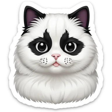 Fluffy and fat tuxedo cat with a black nose  sticker