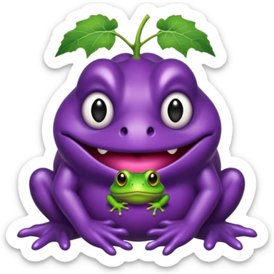 Demonic grape with all black eyes holding a frog sticker