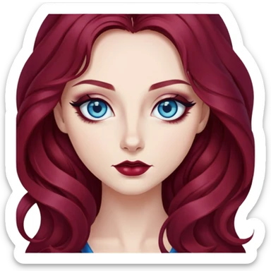 pretty long hair wavy dark wine red hair baddie with eyeliner and blue eyes sticker