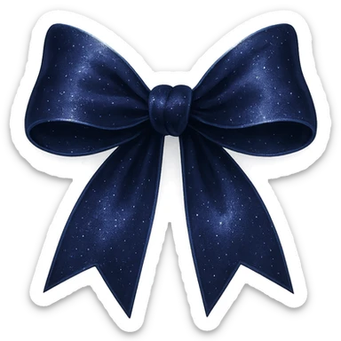 a midnight bow in deep indigo, adorned with subtle silver accents and a soft, magical glow sticker