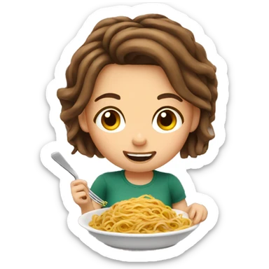 Girl with brown hair eating spaghetti  sticker
