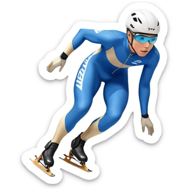 An icon showing a grand arena, snow-covered mountains in the distance, and a crisp blue sky with professional speed skater leaning into a turn on a polished ice track, dressed in a sleek suit and helmet. Transparent background highlights speed and precision. sticker