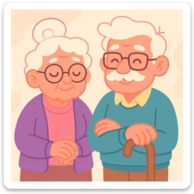 wise elderly grandparents, gentle expression, soft pastel colors sticker