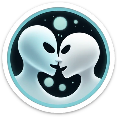 a female ghost and a male ghost kissing in a Ying and yang sticker
