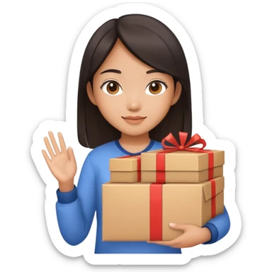 Asian girl holding a lot of packages sticker