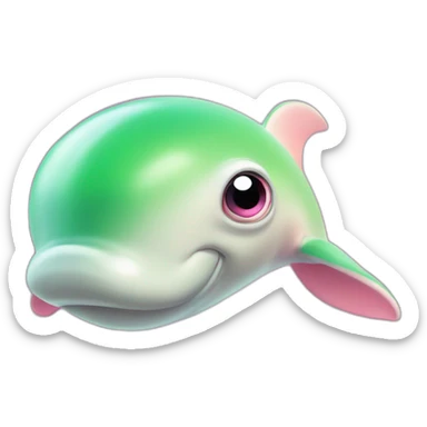 Pink and green beluga whale with big eyes sticker