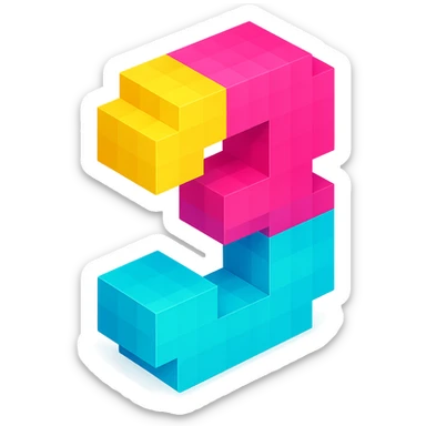 number 3 in voxel style with each side a different color sticker