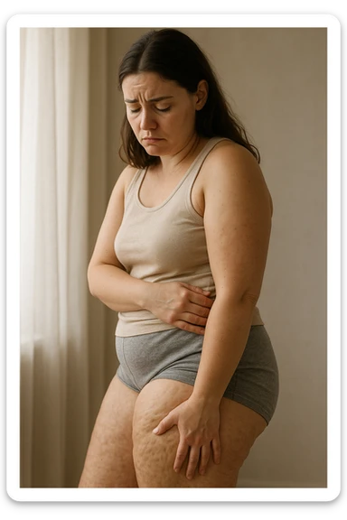 Donna con tanti inestetismi infelice sul corpo sempre riferite alla cellulite sticker