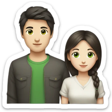 Chinese boy and brunet Russian girl with green eyes  sticker