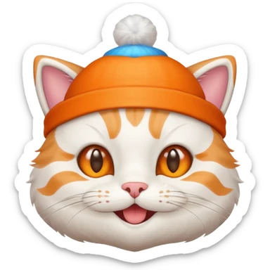 Create cute cat face wearing birthday cap and happy sticker