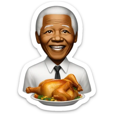 Nelson Mandela with a whole roast chicken in his mouth sticker
