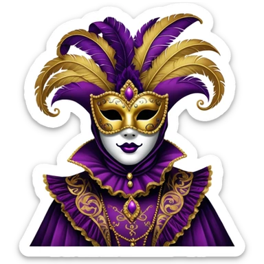 Venice Carnival performer – Cinematic Realistic Venice Carnival Performer, depicted in an opulent, elaborately masked costume with rich textures, vibrant colors, and dramatic, soft lighting, set against the historic backdrop of Venetian canals, capturing the mystery and extravagance of the carnival. sticker