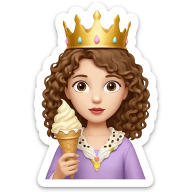 curly haired crowned princesswith ice cream sticker