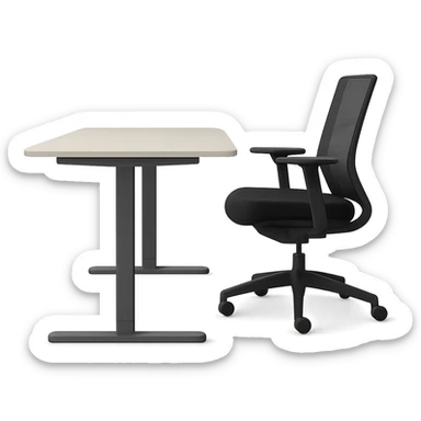 an office table and chair facing sideways, no person, clean and modern design sticker