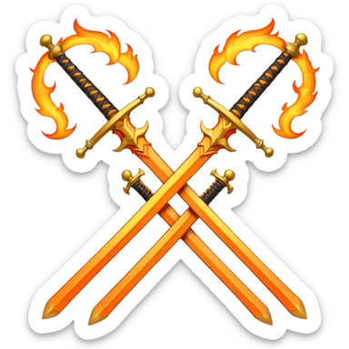 Fully golden on fire two royal swords crossed sticker