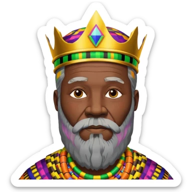 Create me an emoji of a beautiful Old African King with a beard wearing a neon Colorful gradient African Kente patterns sticker