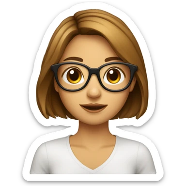 fille avec une coupe au carré chatain avec des lunettes sticker