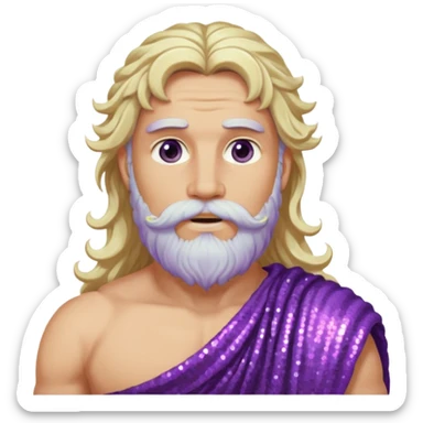 Jupiter, God of Sky from Roman Deities with long white blonde wavy hair and beard, purple sequin toga sticker