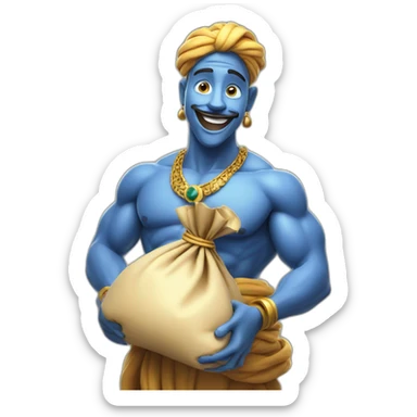genie holding the big sack of money 4k sticker