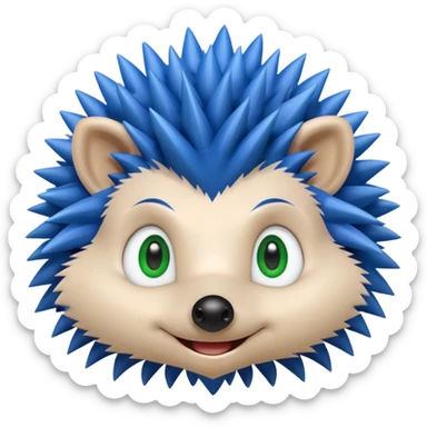 Blue anthropomorphic hedgehog, spiky hair, large green eyes, confident smile. sticker