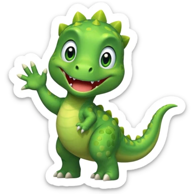 A friendly cartoon dinosaur waving hello sticker