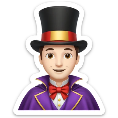 circus magician portrait, head and shoulders only, top hat, cape collar, confident smile, magical vibe, 3D cartoon, mobile game icon style, clean background, no text, no watermark
 sticker