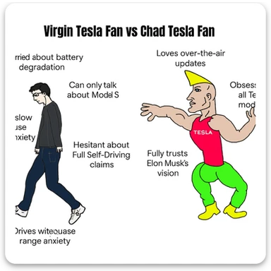 make virgin vs chad meme on tesla fan in above style  sticker
