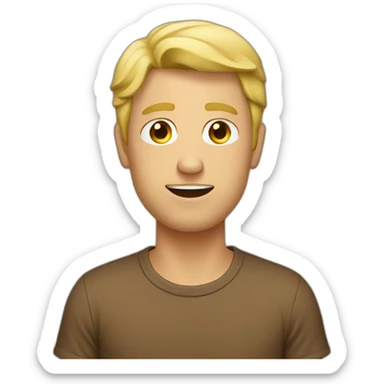 blonde man with flushed face in a brown T-shirt sticker