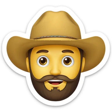 Winking yellow circle face with a beard wearing a cowboy hat sticker