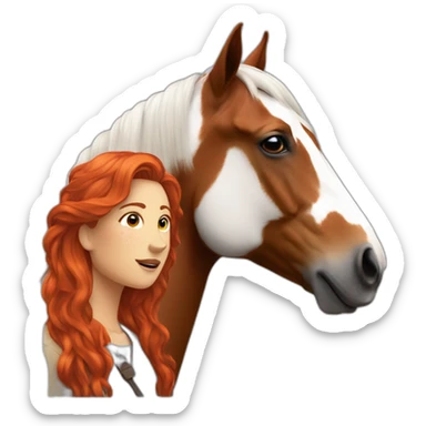 Horse with spots next to a red-haired woman sticker