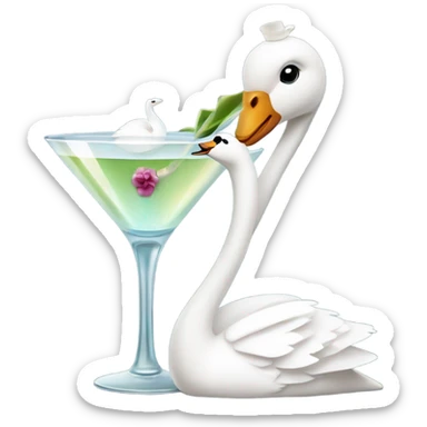 A martini with a swan wearing a bow sticker