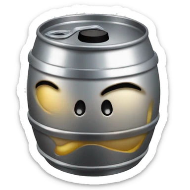 metal beer keg with face in pain sticker