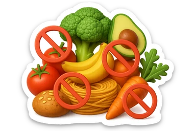 EMOJI STILE IPHONE DI UNa montagna di cibo sano tipo broccoli, pomodori, pasta ecc con divieti 3d sparsi, IPERREALISTICO 4K sticker