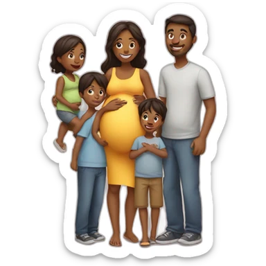 A pregnant woman with her husband and her children   sticker