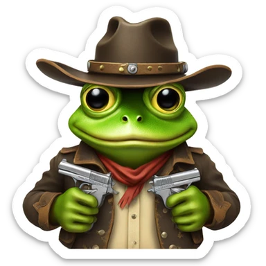 western cowboy frog with guns as hands sticker