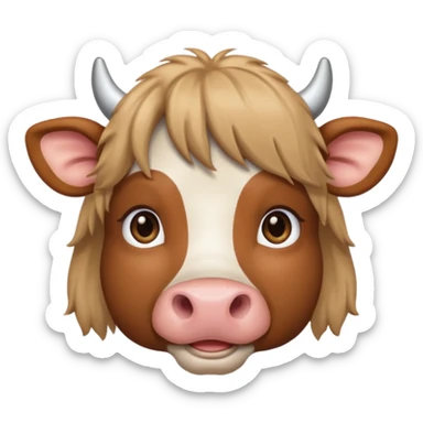 Make a cute brown cow with a light brown wig and brown eyes sticker