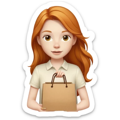 Beautiful Shopping ginger girl long hair holding bags cream shirt sticker