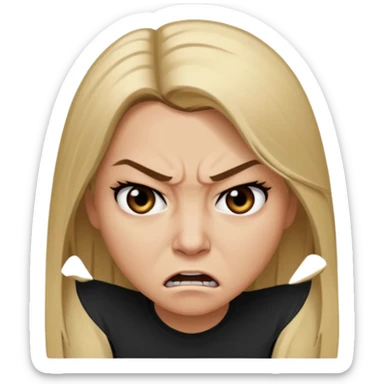 Mujer color de piel moreno claro, con cabello rubio largo, lacio y suelto, ojos negros, enojada  sticker