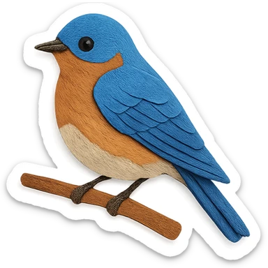 Eastern Bluebird sitting on a branch, delicate paper layers, realistic feather patterns, subtle color variations sticker