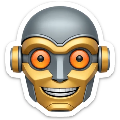 evil robot. Only its head. Very low details, just lines and colors, no need to draw in detail. Like an icon. Make it smile sticker