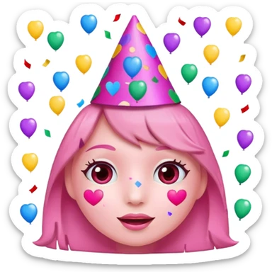 i want a  A festive heart face wearing a party hat and surrounded by confetti. sticker