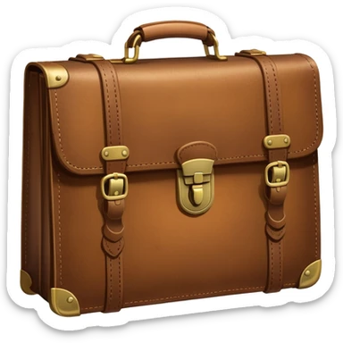 A brown leather briefcase or suitcase, closed, with handle and locks sticker