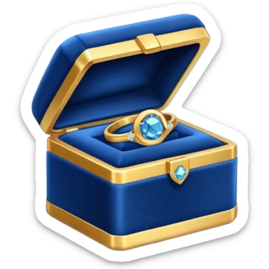 a dark blue box containing a gold ring with a diamond sticker