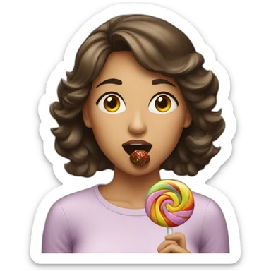 A woman suck a candy sticker